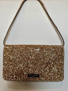 Henri Bendel NY Gold ✨Glitter Crossbody Phone Wallet Adjustable Strap - EUC